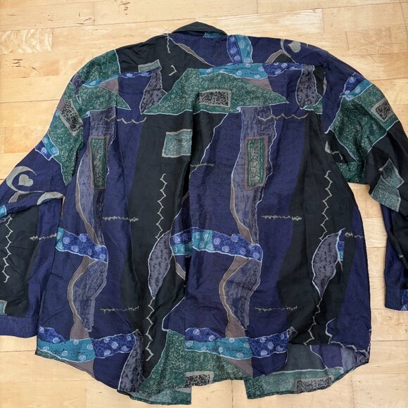 VTG Bruno purple Silk Geometric Print Shirt Mens XL Long Sleeve Button Up - Picture 2 of 5